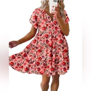 Dokotoo Womens Summer Casual Boho V Neck Flowy Swing A-Line Mini Dress M